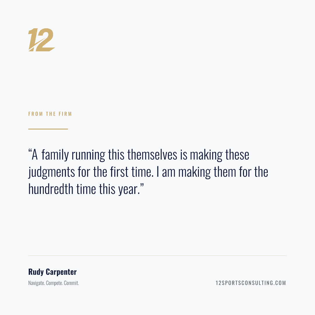 Quote card: A family running this themselves is making these judgments for the first time. I am making them for the hundredth time this year.