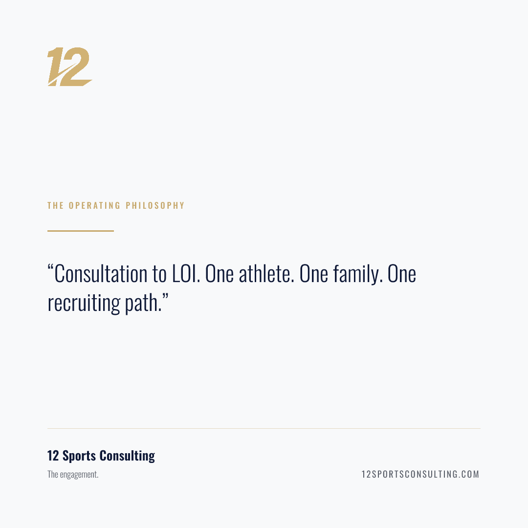 Quote card: Consultation to LOI. One athlete. One family. One recruiting path.